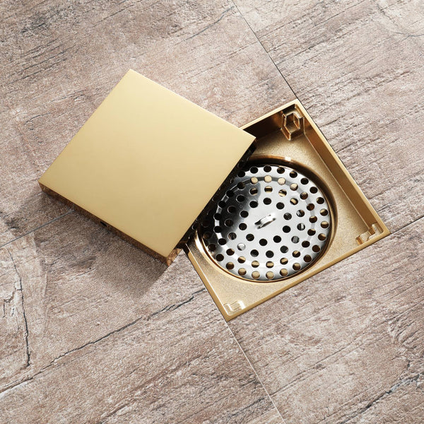 Brushed Gold 4-inch brass Shower Floor Drain with Removable Strainer C–  wonderland shower inc