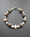 Howlite bracelet with howlite cross-Christianity Art