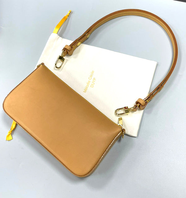 Leather Crossbody Conversion Kit for Le Pliage Pouch with Handle - No Hole Punch Needed - Crossbody Strap + 2 Leather Clip Pliage Bag Pouch