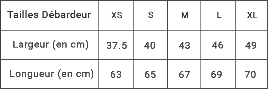 guide tailles débardeur licorne femme coton bio 