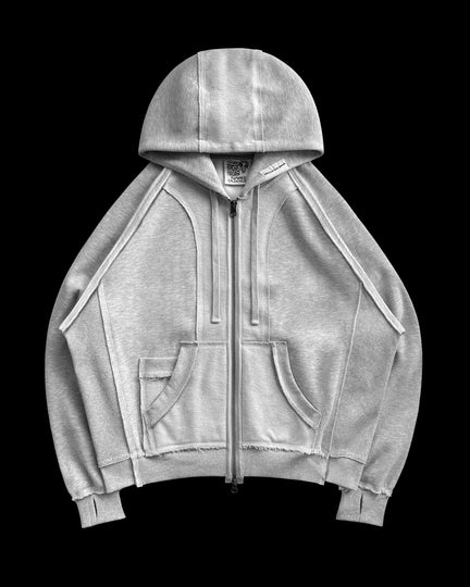 DECONSTRUCTED ZIP HOODIE GREY MARL Image 1
