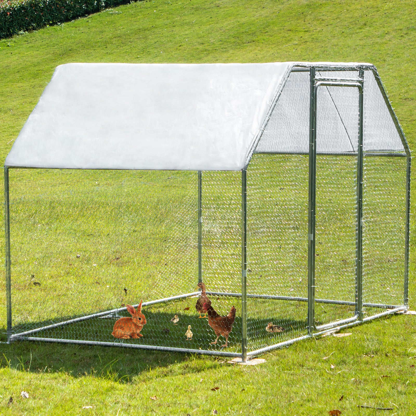 Vevor Metal Chicken Coop Walk-in Coop With Cover 9.5'x6.5'large Cage F