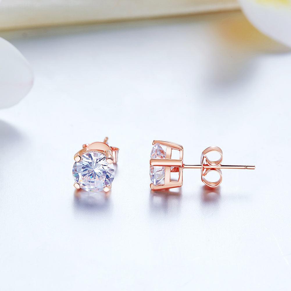 1.00ct each, Rose Gold, Classic Round Cut Diamond Stud Earrings, 925 S ...