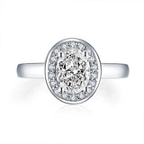 1.25ct Oval Cut Diamond Halo Engagement Ring, 925 Silver