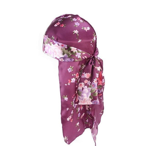 purple durag with flowers - Durag-Shop