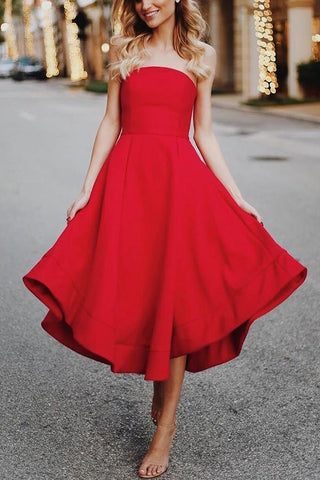 sexy red plain sleeveless evening dress