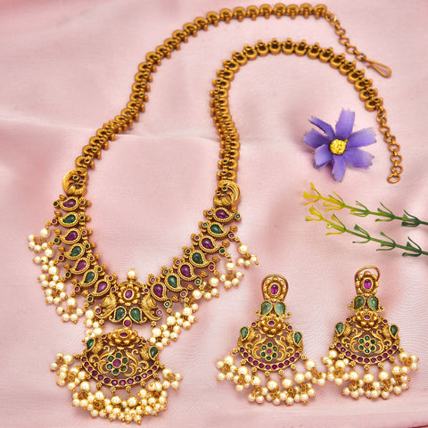 Traditional Guttapusalu Long Haaram Necklace Set