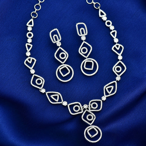 Designer White Rhodium Contemporary Indian Necklace Set