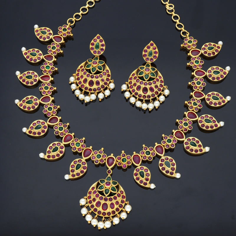 Kempu Necklace Set 104839 – Violet & Purple Designer Fashion Jewellery