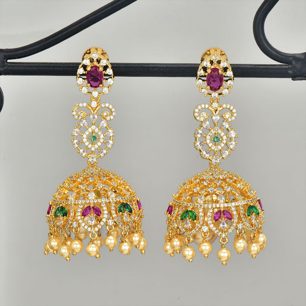 CZ Jhumka Earrings 108381 – Violet & Purple Designer Fashion Jewellery