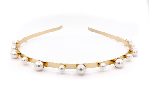 pearl bridal headband on gold band