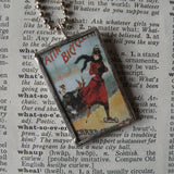 Woman rollerskating, vintage illustration, handmade soldered glass pendant with choice of necklace, bookmark or keychain