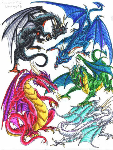 Dessin représentant des dragons chromatiques