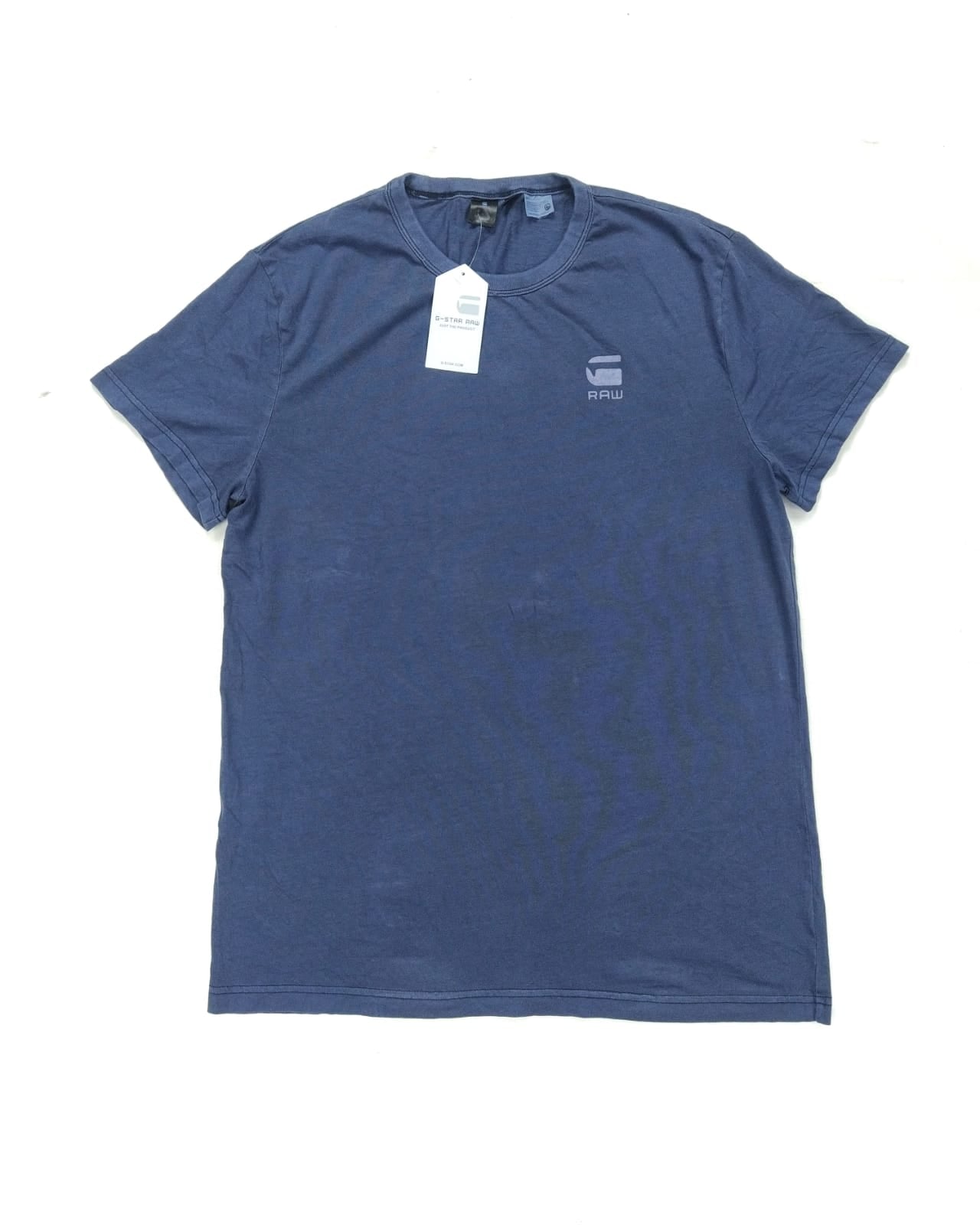 G STAR RAW Solid Crew-Neck T-shirt Big Logo Blue