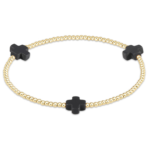 enewton - 6.25" Signature Cross Gold Pattern 2mm Bead Bracelet - Charcoal
