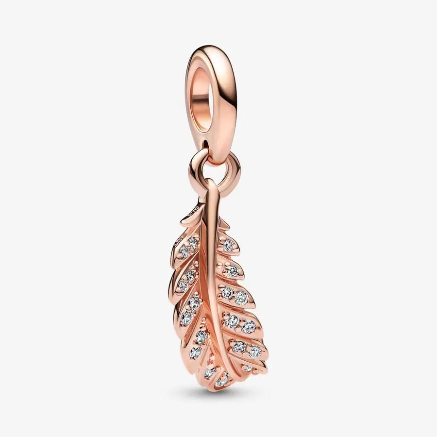 mikro tjære Sanctuary 14k Rose-gold Plated Floating Curved Feather Dangle Charm - Pandora - – Red  Barn Company Store