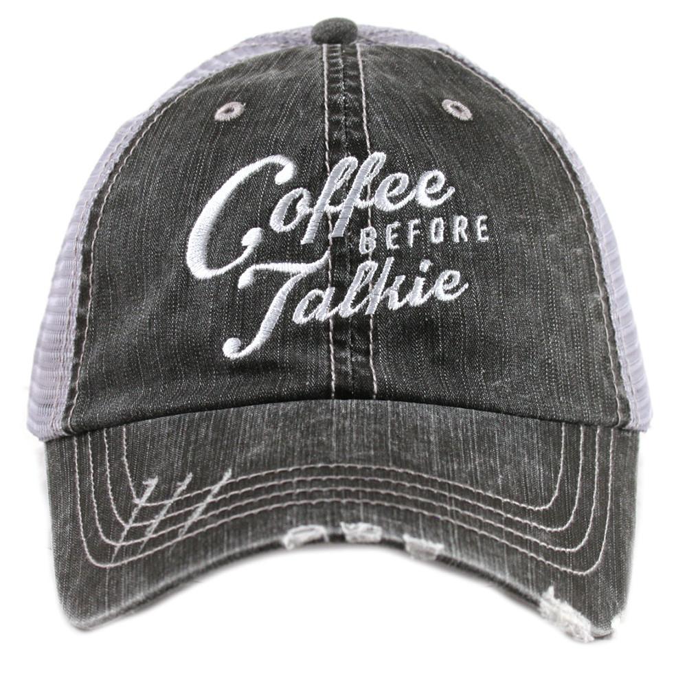 Coffee Before Talkie Trucker Hat- Gray