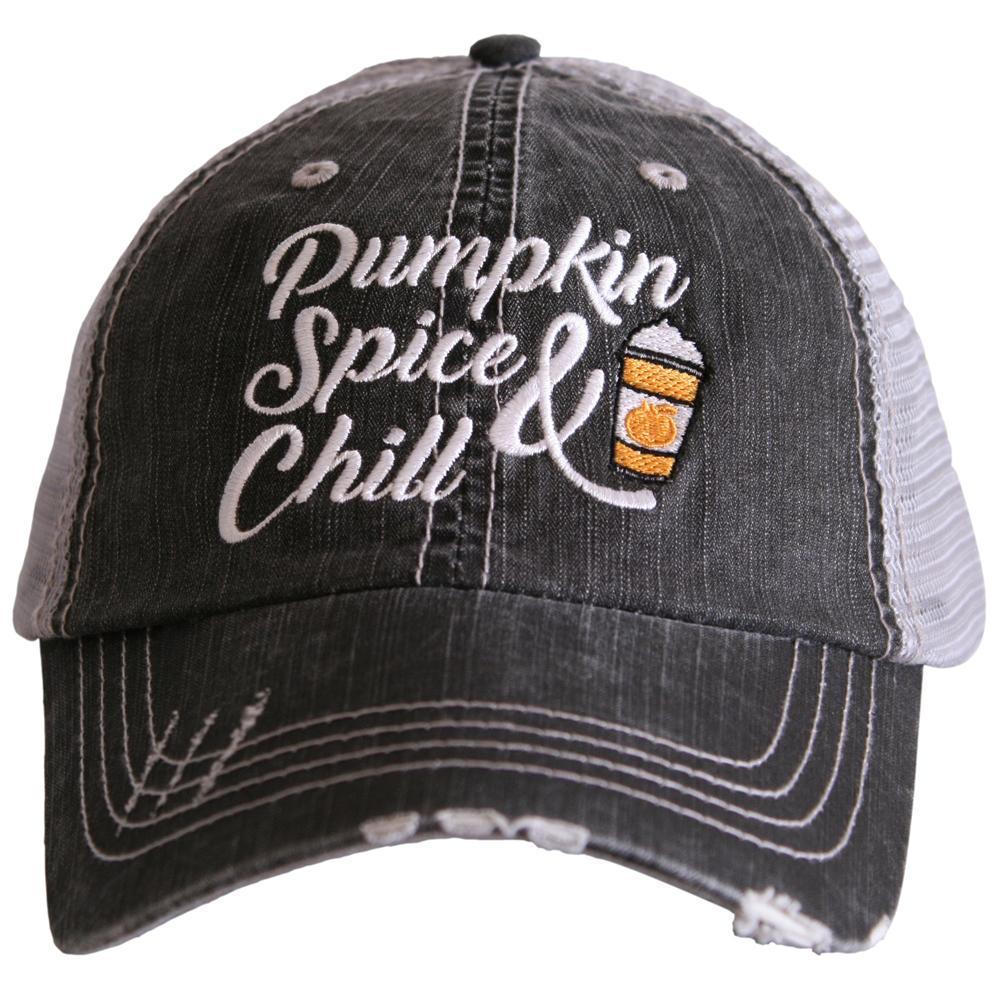 Pumpkin Spice and Chill Trucker Hat- Gray