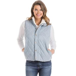 Quilted Reversible Sherpa Vest with Pockets - Blue