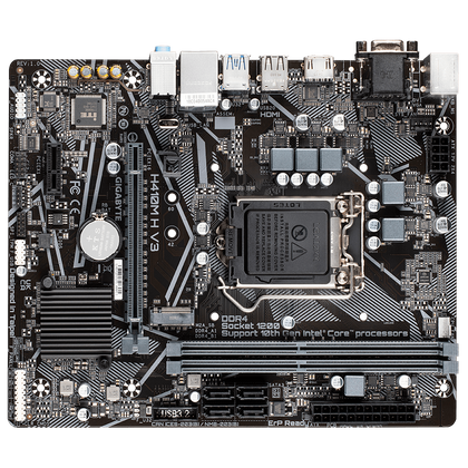 Tarjeta Madre (MoBo) Chipset Intel H410 , Soporta: Intel 10ma Gen, Socket 1200, 2xDDR4 (64GB Max), Audio HD, Red, USB 3.2 y SATA 3.0, ATX, PCIEx16, PCIEx1, GIGABYTE H410M H V3