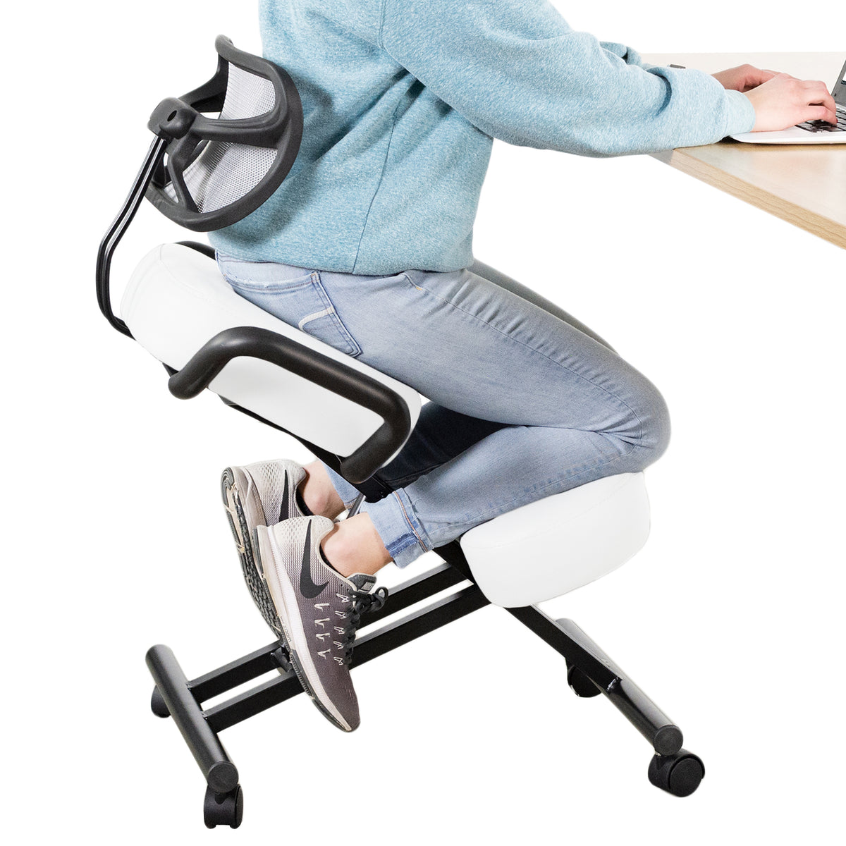 White Adjustable Ergonomic Kneeling Chair with Back Support – Dragonn