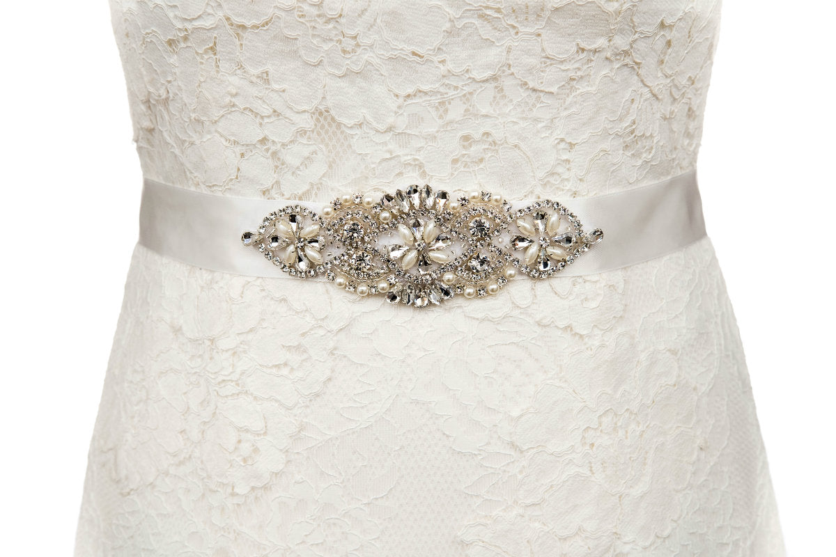 Fleur Wedding Dress Belt Sash Ivory Pearl Crystal The Bridal Outlet