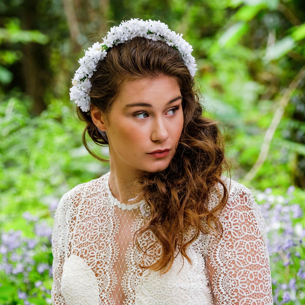 white bridal flower crown