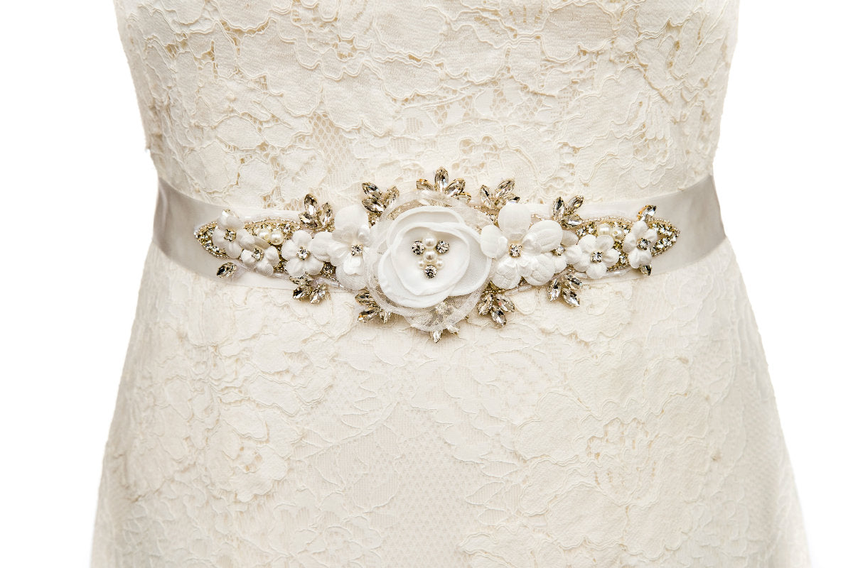 Flora Wedding Dress Belt Sash Ivory Flowers The Bridal Outlet