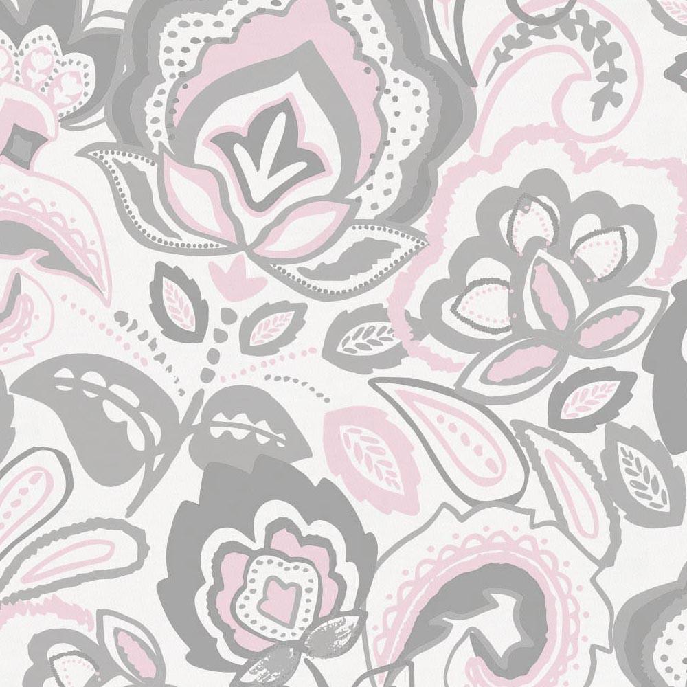 Pink And Gray Jacobean Fabric By The Yard Carousel Designs