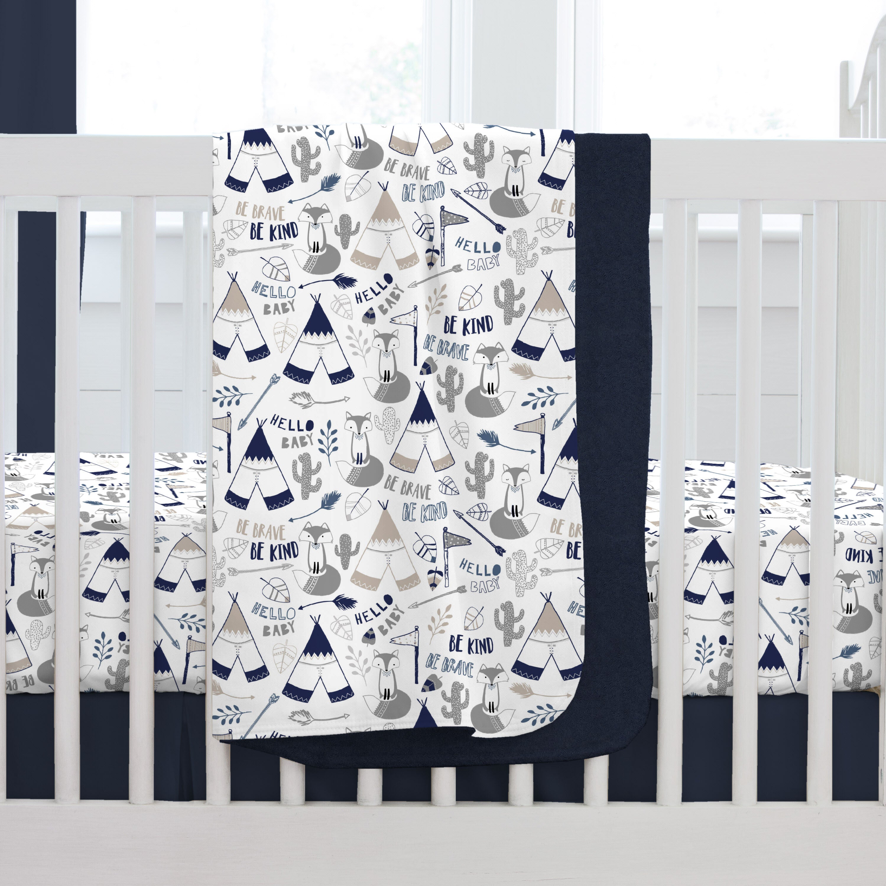 Navy Brave Fox Baby Blanket Carousel Designs