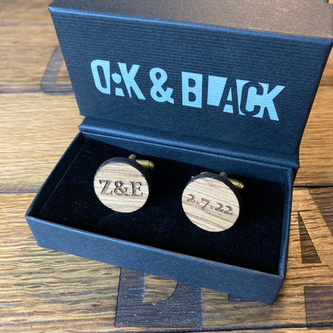 Custom oak engraved cufflinks for Best Man and Groomsmen