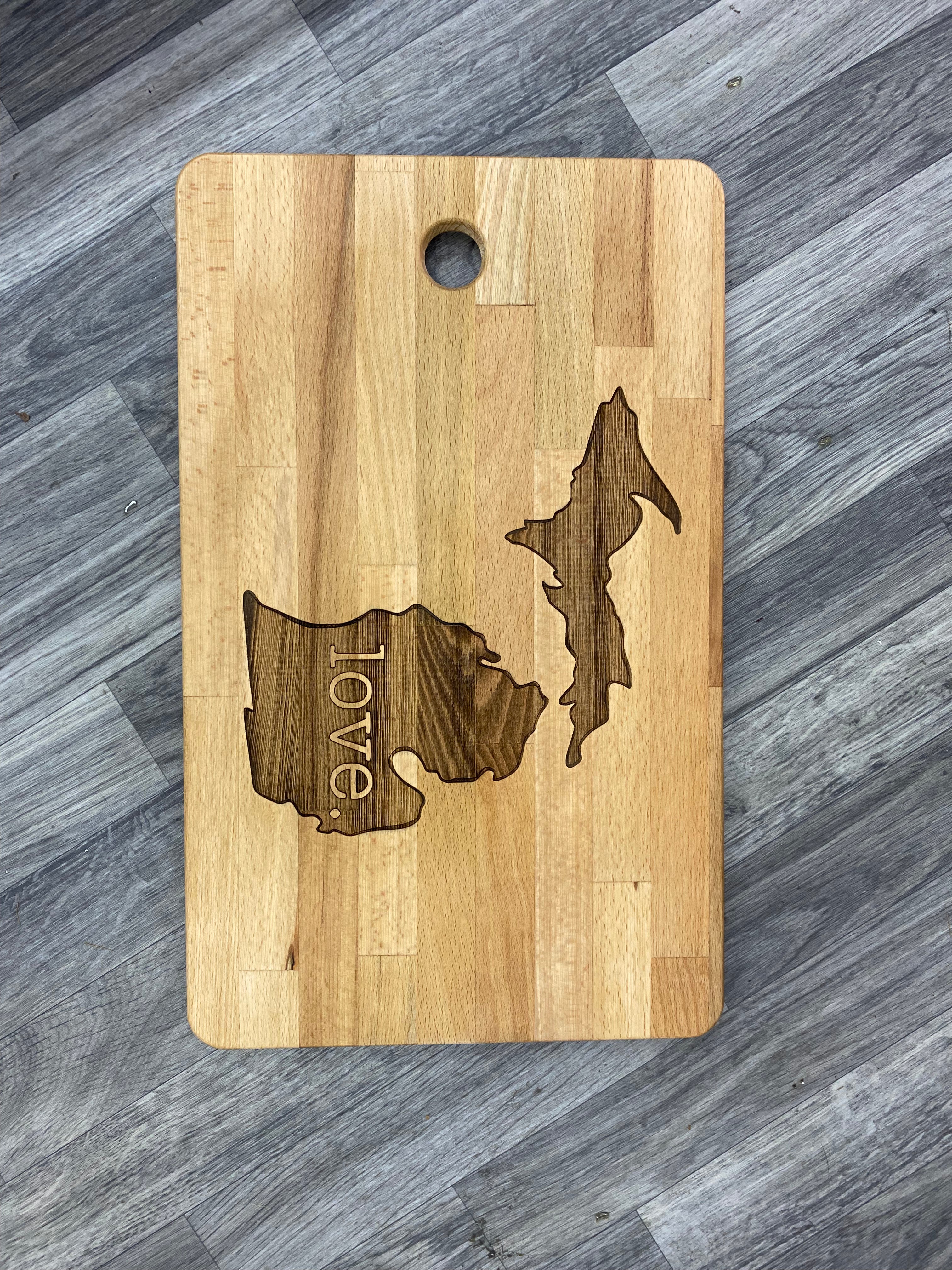 Love Michigan Medium Wooden Engraved Cutting Board