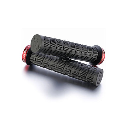 JetBlack RIP Single Sided Lock On Grips, Black / Red Rings