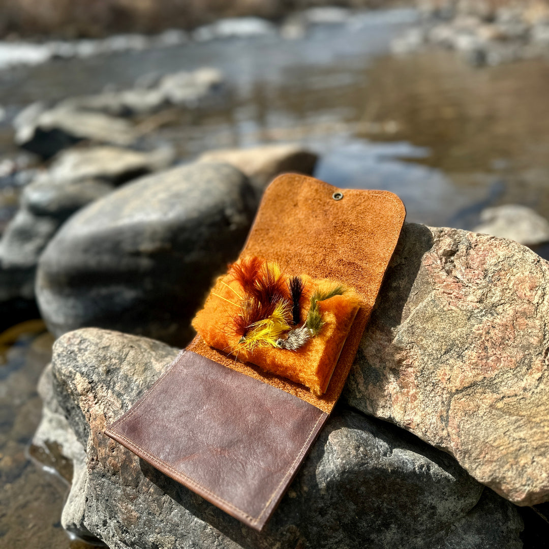 Waxed Canvas, Leather and Shearling Fly Fishing Hybrid Streamer and Leader Wallet