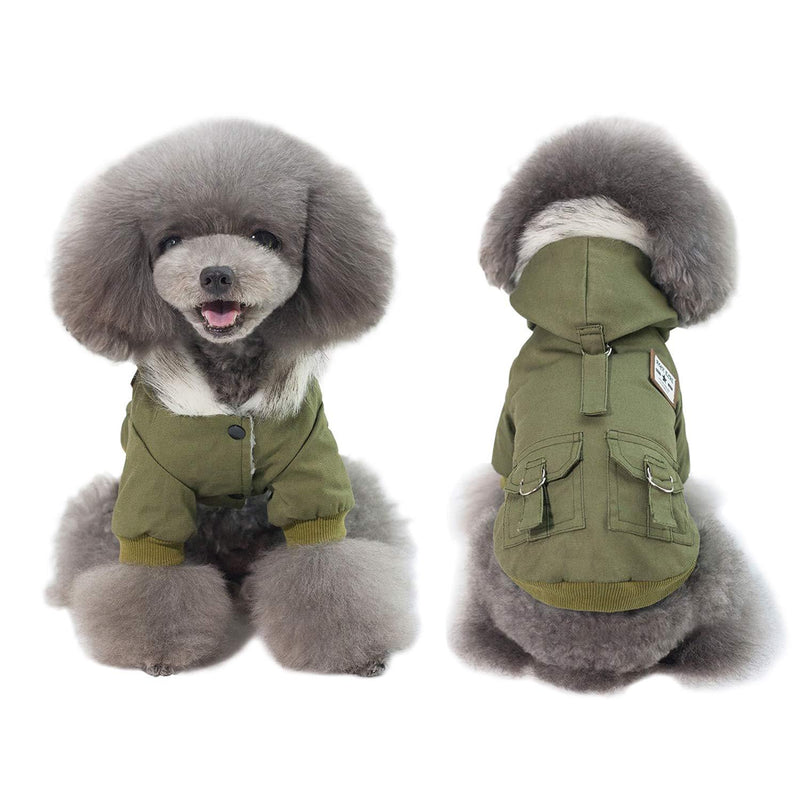 AprilWu Warm Dog Hooded Trench Coat Windproof Parka Jacket for Cold Weater L Chest Girth 16" Weight 6-9lbs Green - PawsPlanet Australia