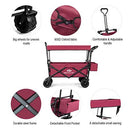 COSTWAY Folding Wagon Trolley Cart with Removable Canopy, Front Pocket, 4 Wheels, Push Pull Handle, Canvas Transport Utility Handcart for Shopping Camping Gardening Sporting Events (Red)