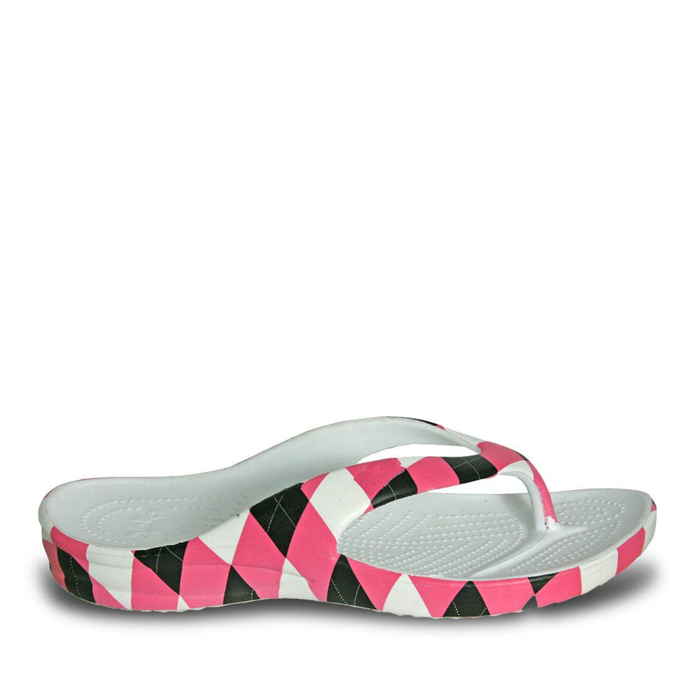 pink and black flip flops