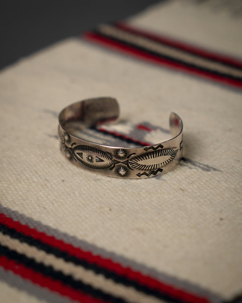 Vintage Wide All Sterling Silver Cuff Bracelet 6.5, Signed Navajo