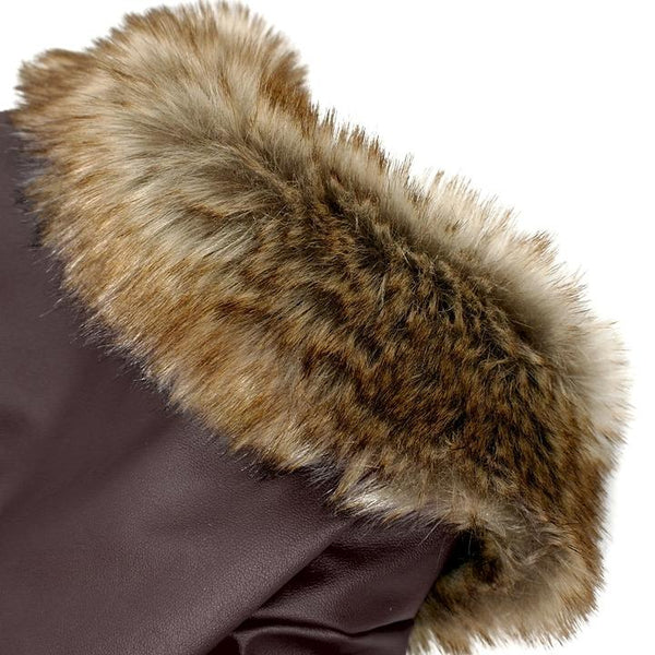 The most hansome leather jacket(Brown) for dogs - Faux Fur Collar Detail - Waterproof Windproof Winter Leather Puppy Jacket Coat with Faux Fur Collar | Attapet.com