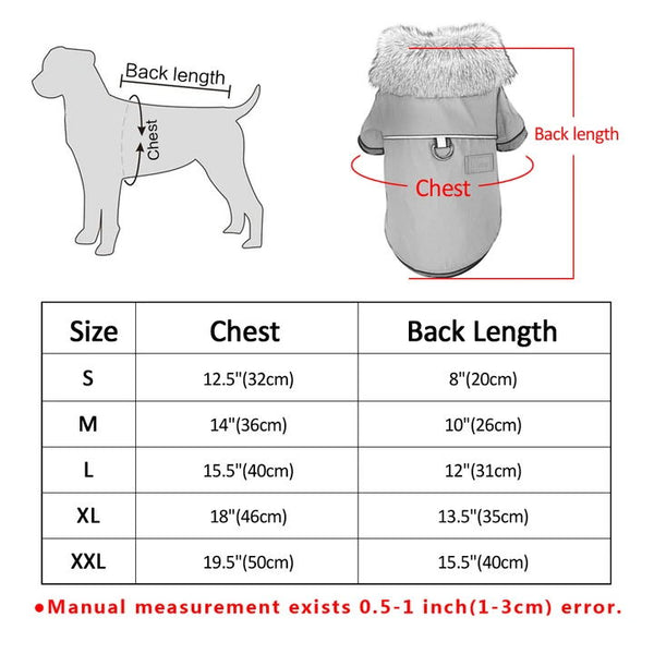 Stylish Dog's Leather Jacket Measurement Chart - Waterproof Windproof Winter Leather Puppy Jacket Coat with Faux Fur Collar | Attapet.com