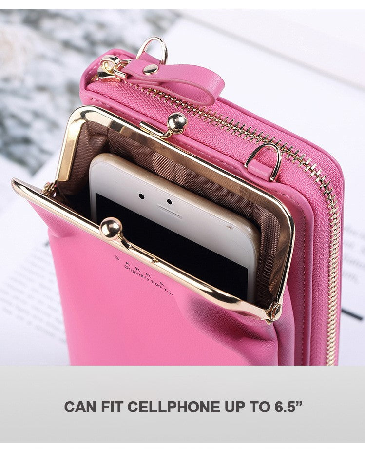 Multifunctional Large Capacity Kiss-Lock Crossbody Phone Bag Cell