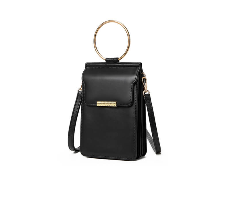 popmoca gold ring handle crossbody phone bag-black