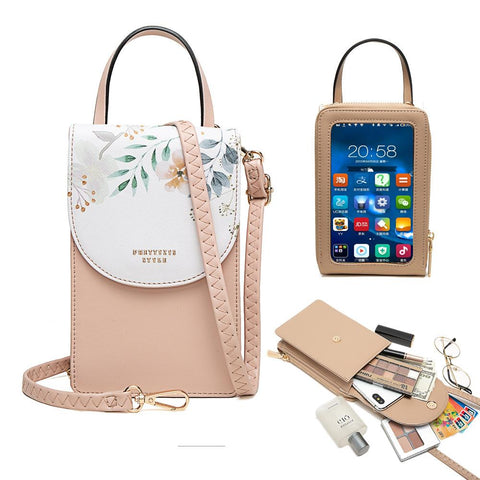 Flower Print Touchscreen Crossbody Phone Bag