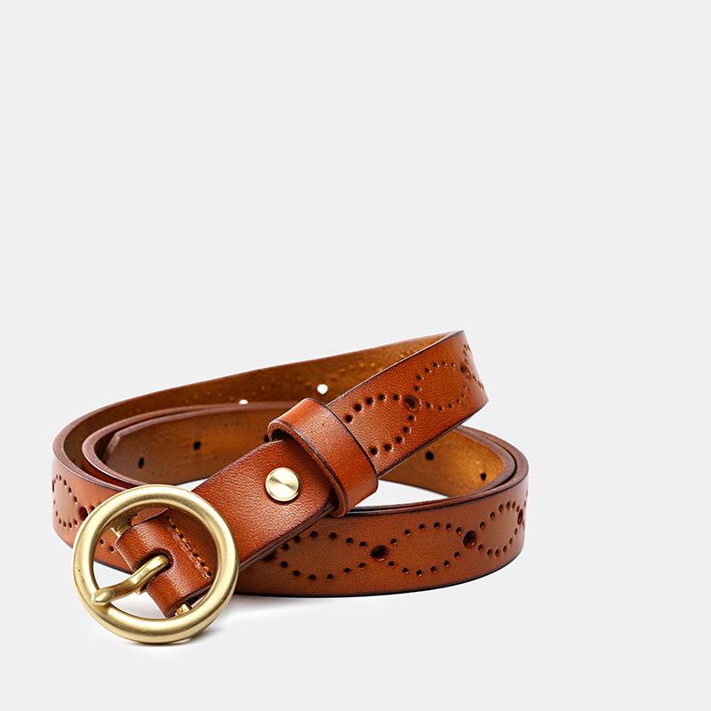 Aurelia-Women's Brass Buckle Hollow Leather Belt – popmoca