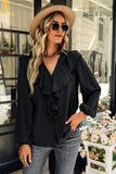 Ruffled Button Down V-Neck Blouse