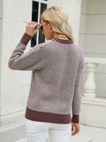 Herringbone Print Ribbed Trim Sweater