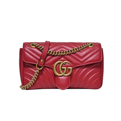 GUCCI GG Marmont Small Matelasse Hibiscus Red Chain Leather