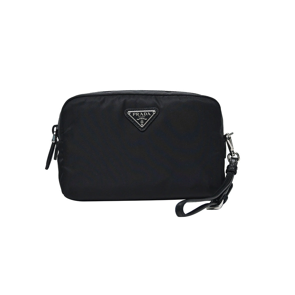 Prada Nero Vela Saffiano Leather Medium Pouch with Wristlet –  