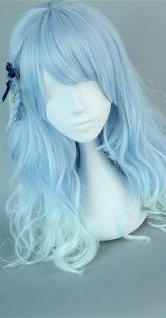 Blue Human Hair Lace Front Wig Dark Blue To Light Blue Ombre Hair