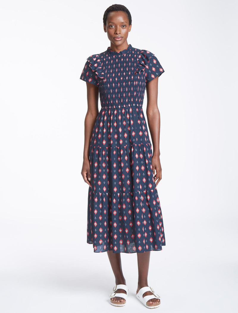 Sabrina Cotton Maxi Dress - Navy Ikat Print
